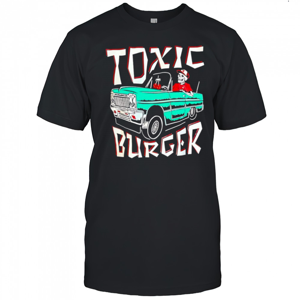 Toxic burger Impala skeleton driving classic car cartoon shirt