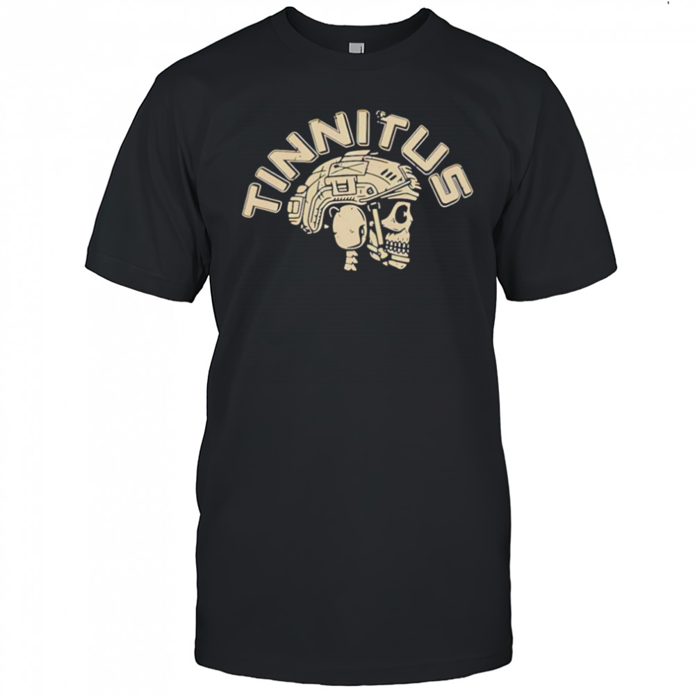 Veteran with a sign tinnitus skull shirt