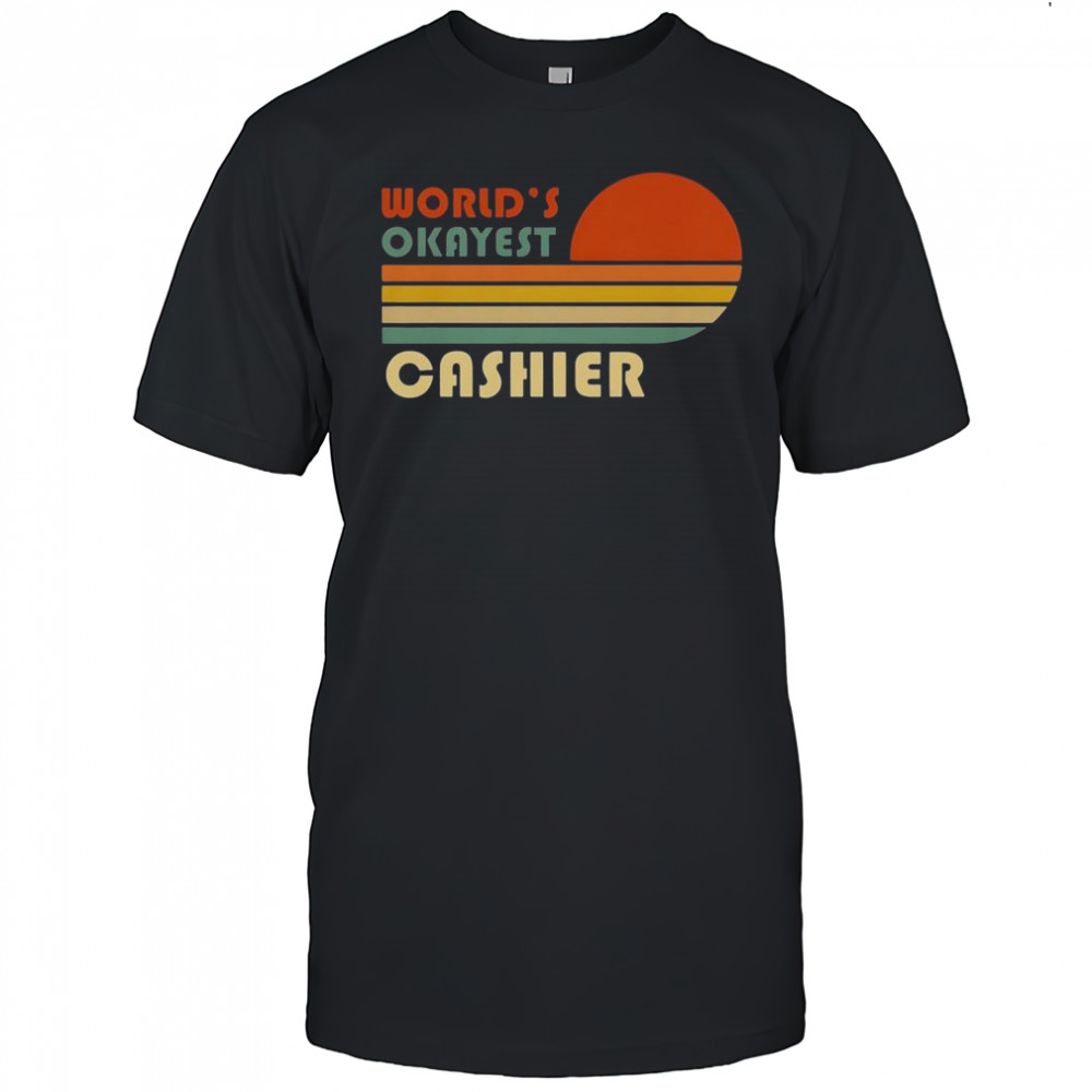 World’s Okayest Cashier Vintage Stripe Sunset T-Shirt