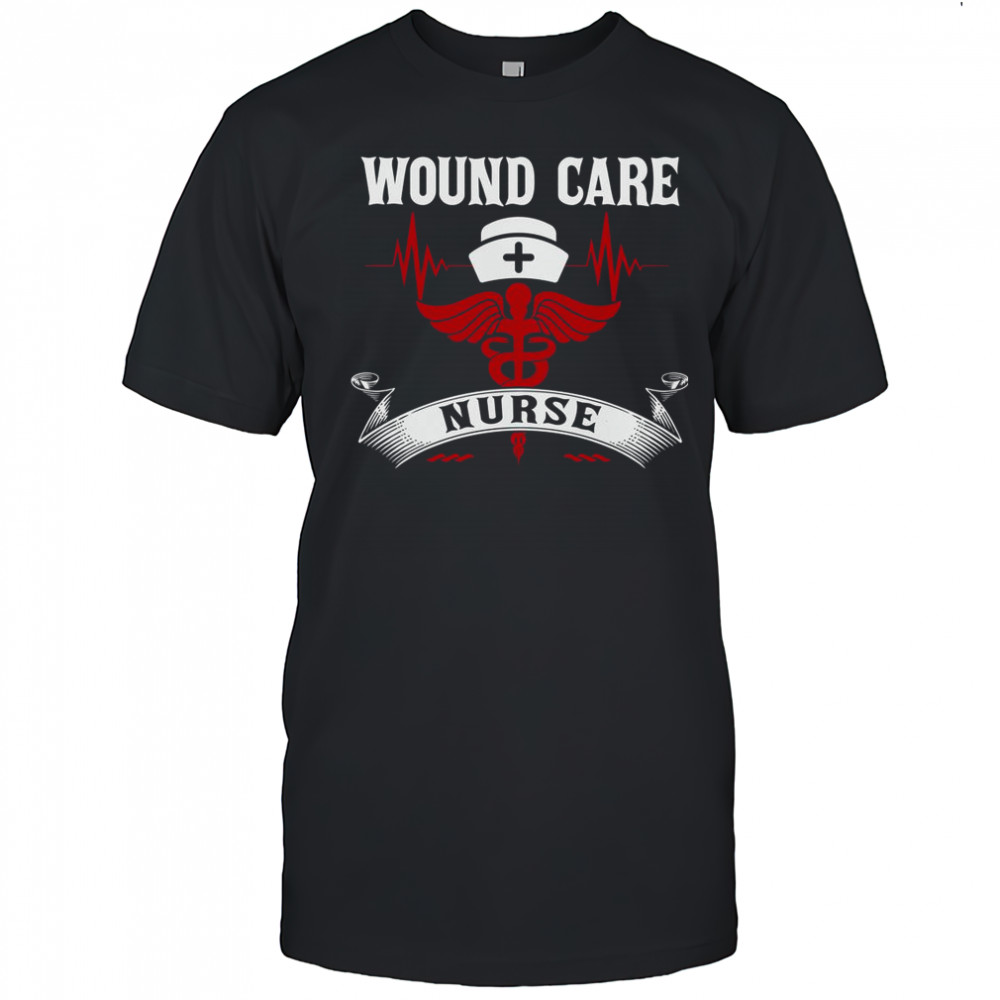 Wound Care Nurse Caduceus Medical Symbol Nurse Hat Heartbeat T-Shirt