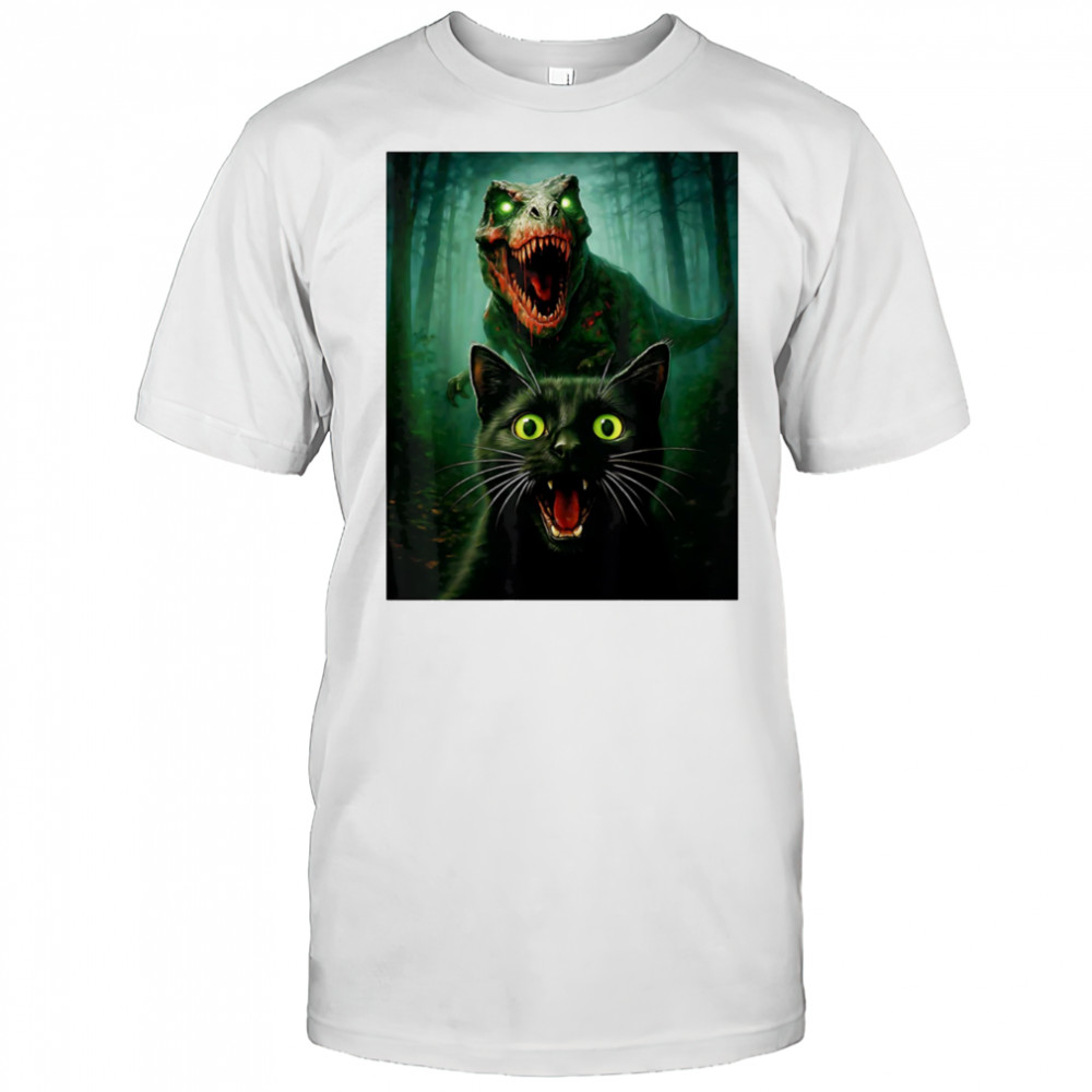 Zombie T-Rex and Cat selfie Halloween shirt