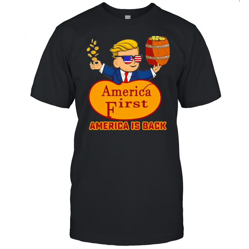America First America Is Back Donald Trump Cartoon Character Throwing Gold Coins shirt
