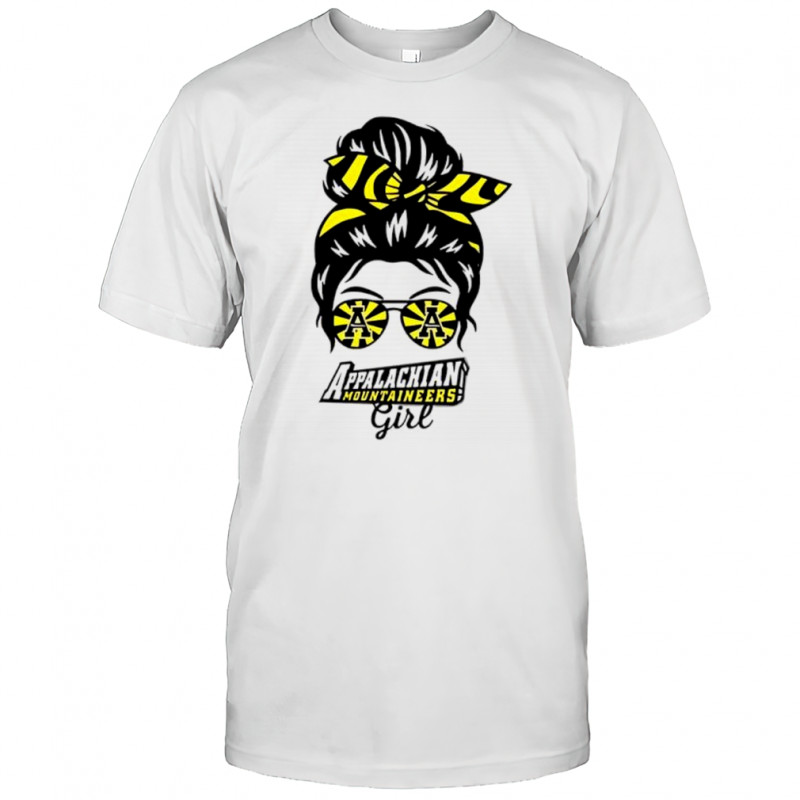 Appalachian State Mountaineers girl messy bun glasses shirt