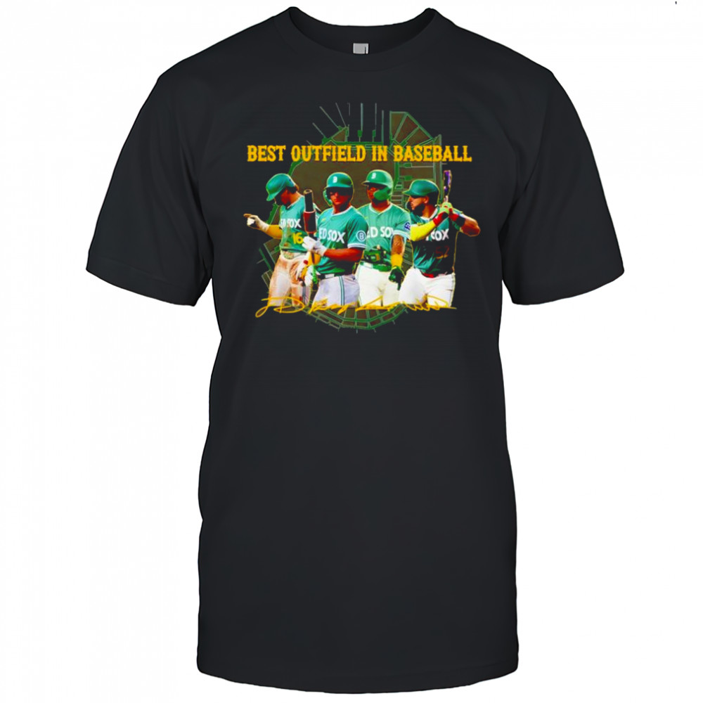 Boston Red Sox team best outfield in baseball signatures Fenway Greens City Connect uniforms shirt