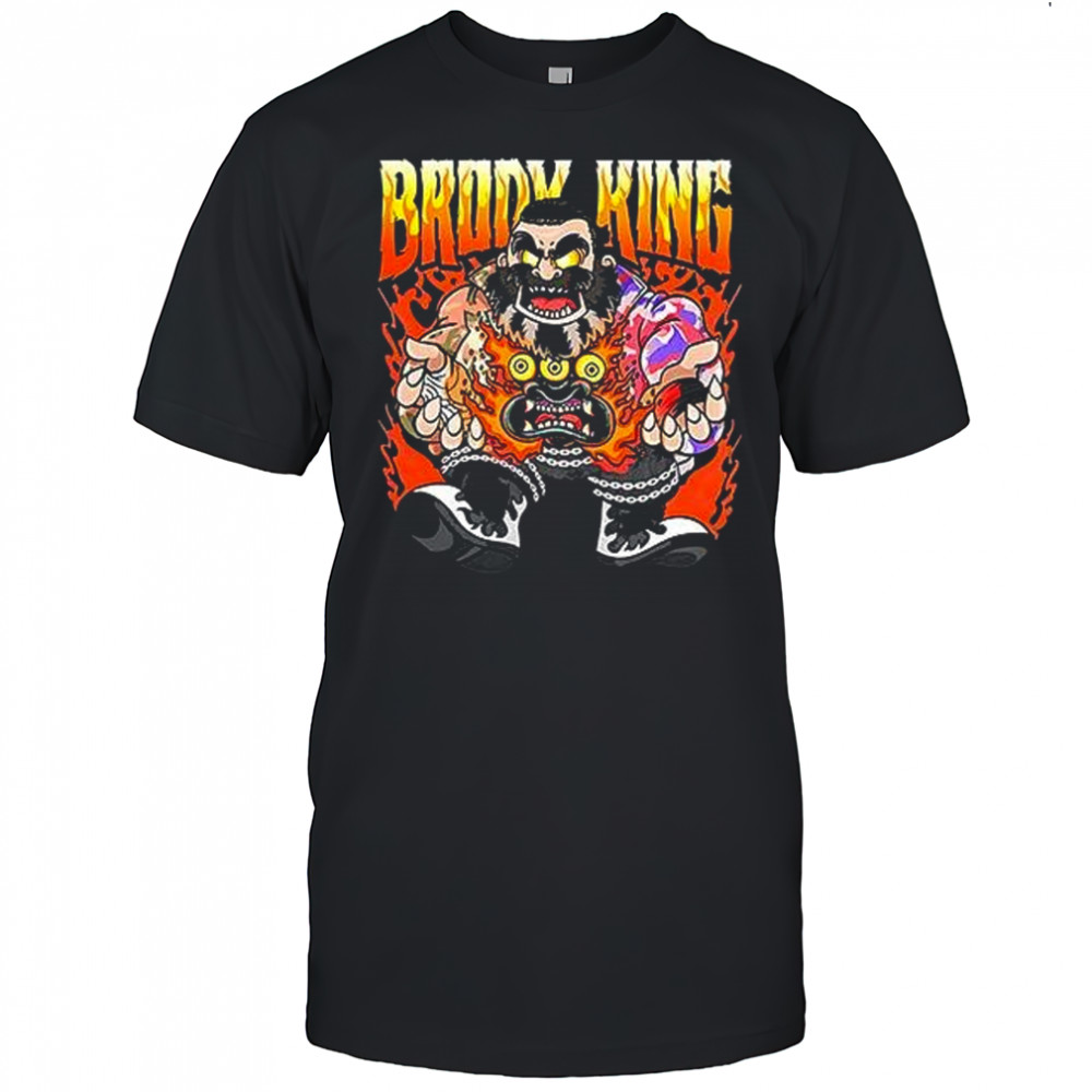 Brody King All Elite Wrestling Devil Demon Mask Flaming shirt