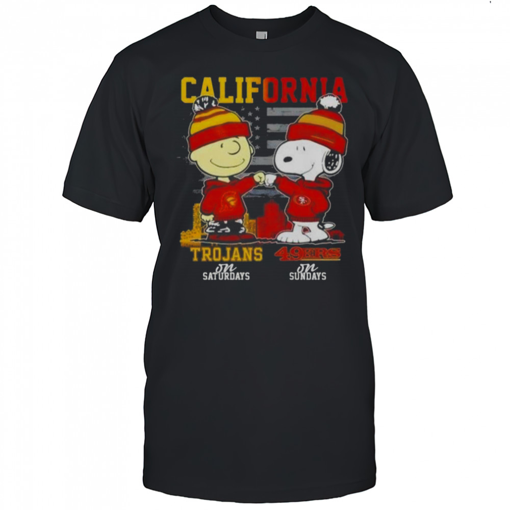 California Sports Charlie Brown USC Trojans Saturdays X Snoopy San Francisco 49ers Sundays T-Shirt