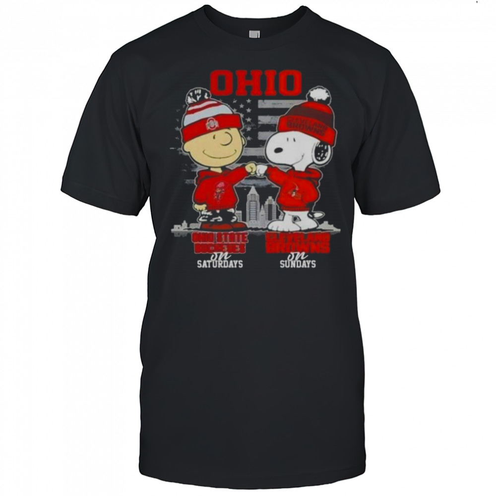 Charlie Brown Ohio State Buckeyes On Saturdays X Snoopy Cleveland Browns On Sundays Skyline T-Shirt