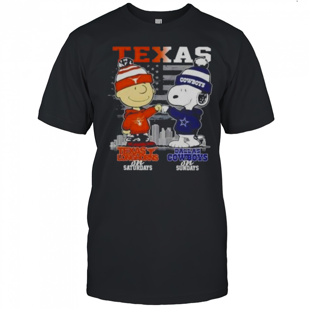 Charlie Brown Texas Longhorns On Saturdays X Snoopy Dallas Cowboys On Sundays Skyline T-Shirt