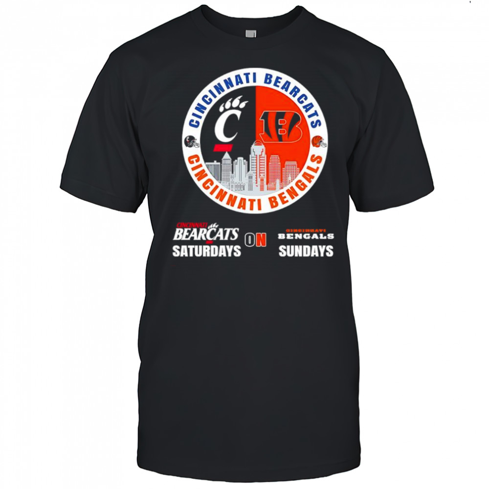 Cincinnati Bearcats Saturdays on Cincinnati Bengals Sundays helmet logo shirt