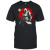 Dark armored soldier with ghost drone red circle grunge warrior shirt
