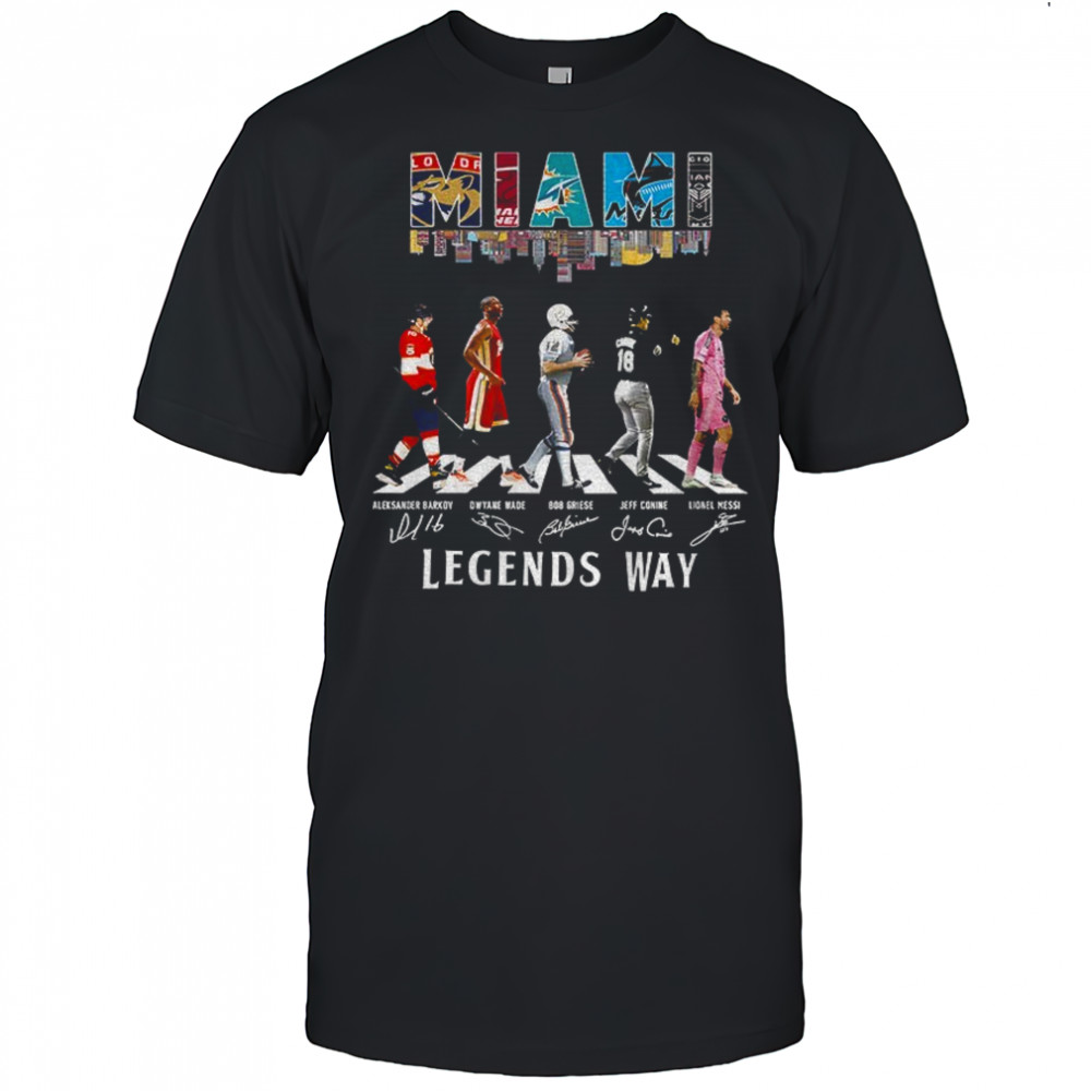 Florida Panthers Miami Heat Miami Dolphins Florida Marlins and Inter Miami CF Abbey Road Legends Way signatures shirt