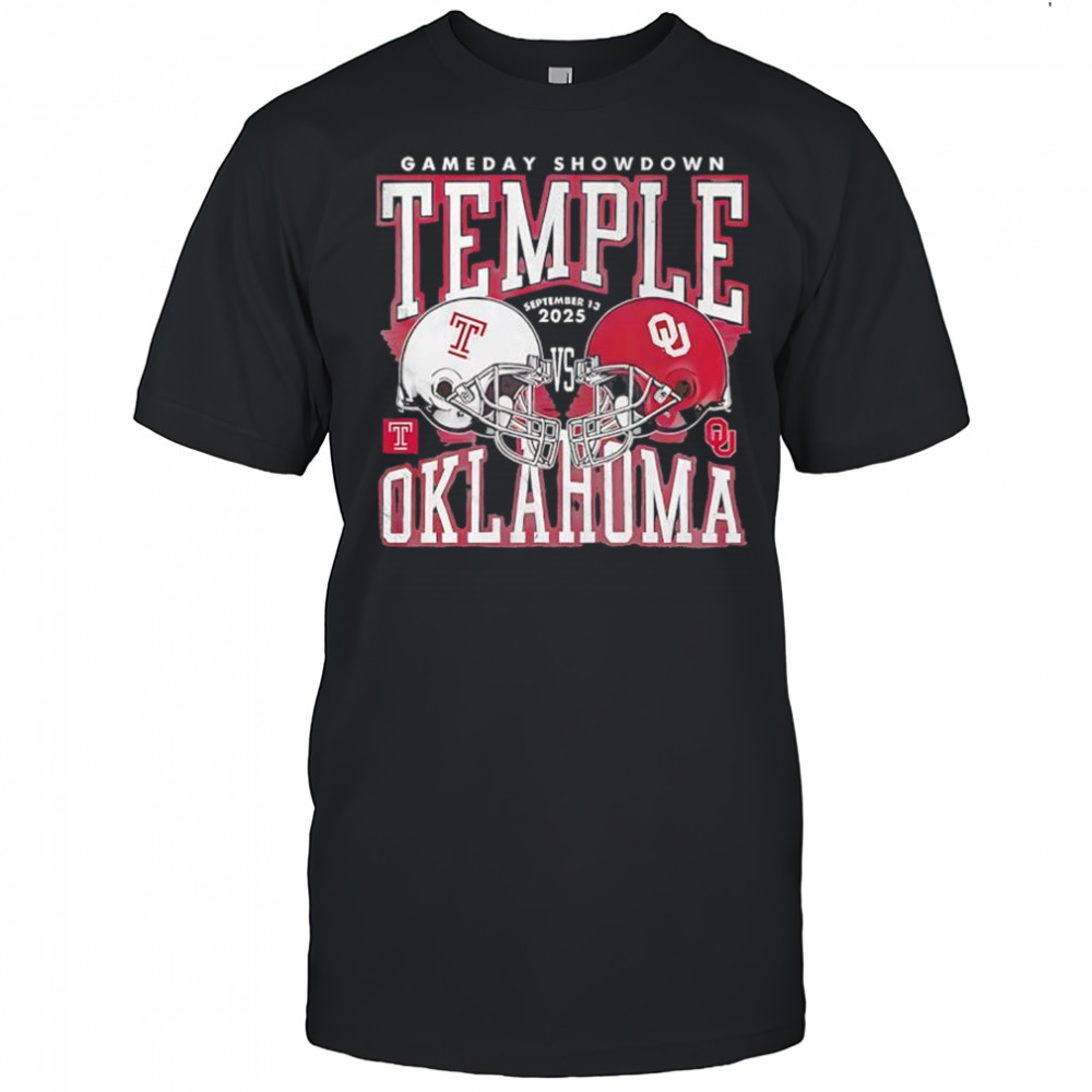 Gameday Showdown Temple Owls vs Oklahoma Sooners football helmet 2025 shirt