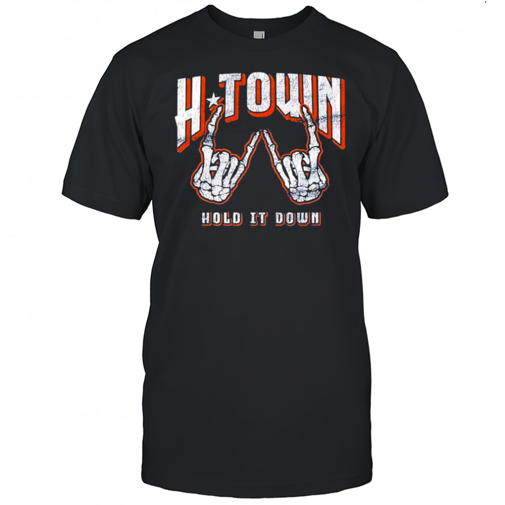 H-town hand skeleton hold it down Houston Astros shirt