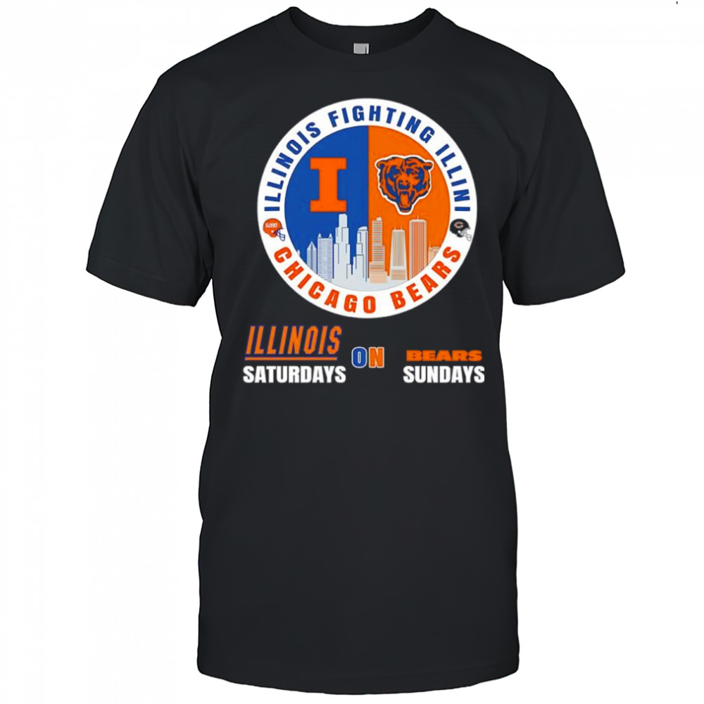 Illinois Fighting Illini Saturdays on Chicago Bears Sundays helmet logo shirt