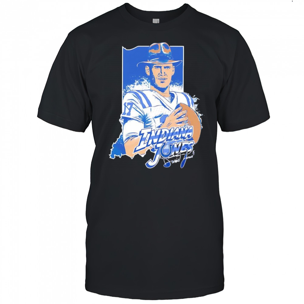 Indianapolis Colts Indiana Jones & Daniel Jones Peyton Manning poster signature shirt