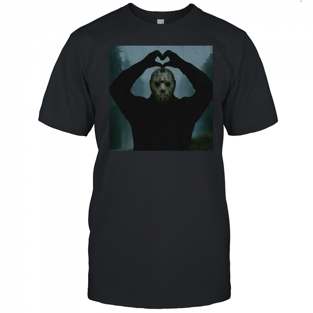 Jason Voorhees Heart hand sign Halloween horror movie character shirt
