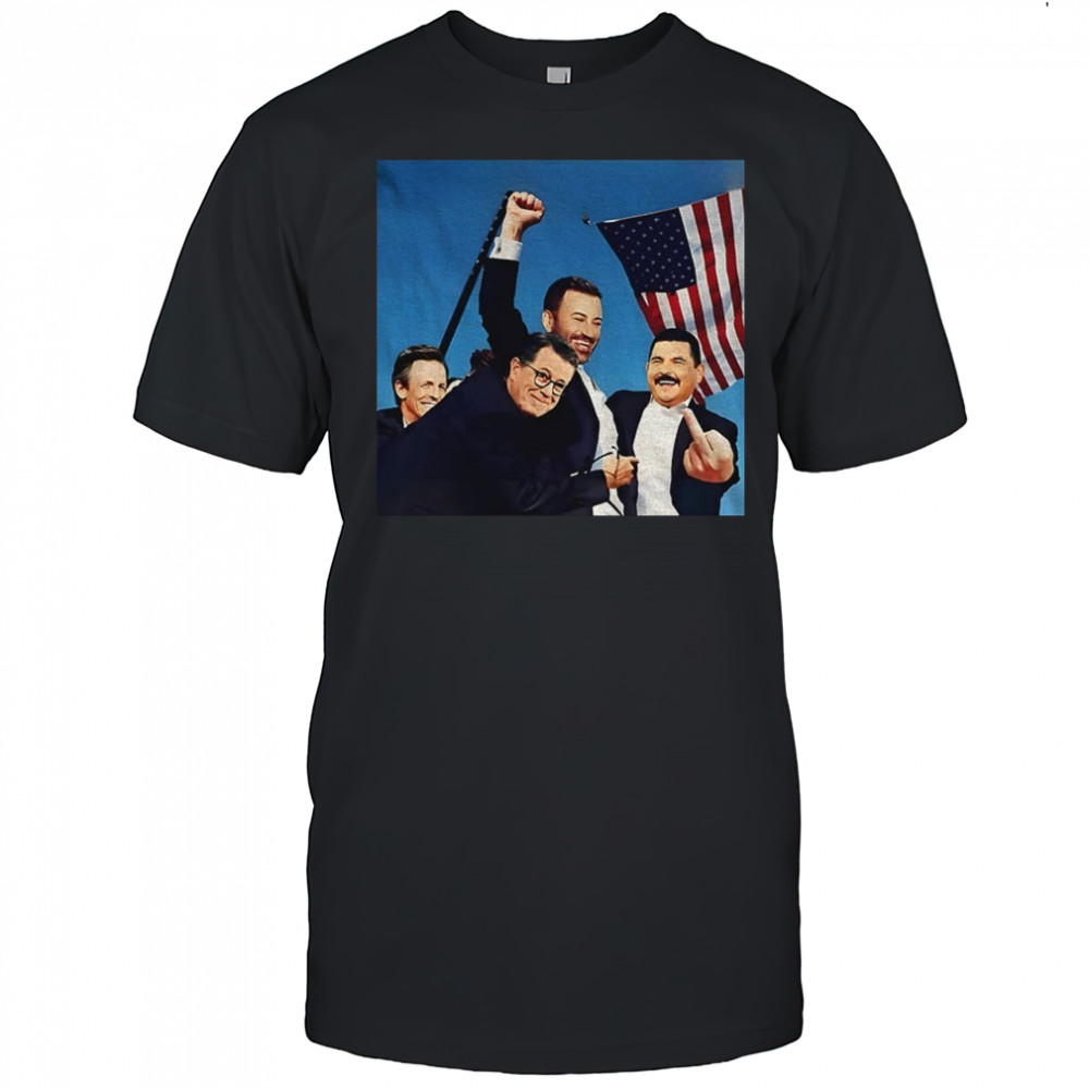 Jimmy Kimmel Stephen Colbert and Seth Meyers fighting American flag shirt
