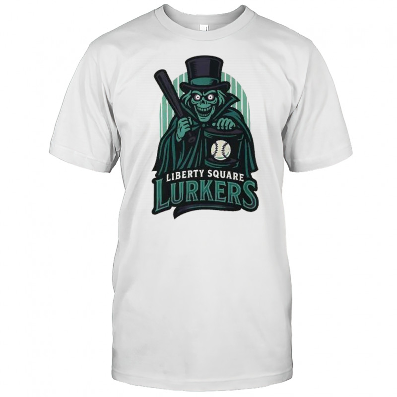 Liberty Square Lurkers hatbox ghost holding Baseball bat shirt