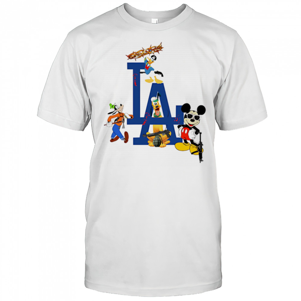 Los Angeles Dodgers Disney cartoon character mashup shirt