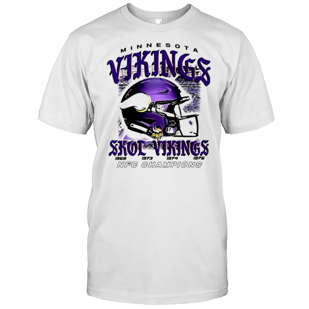 Minesota Viking football SKOL four time NFC Champions helmet shirt
