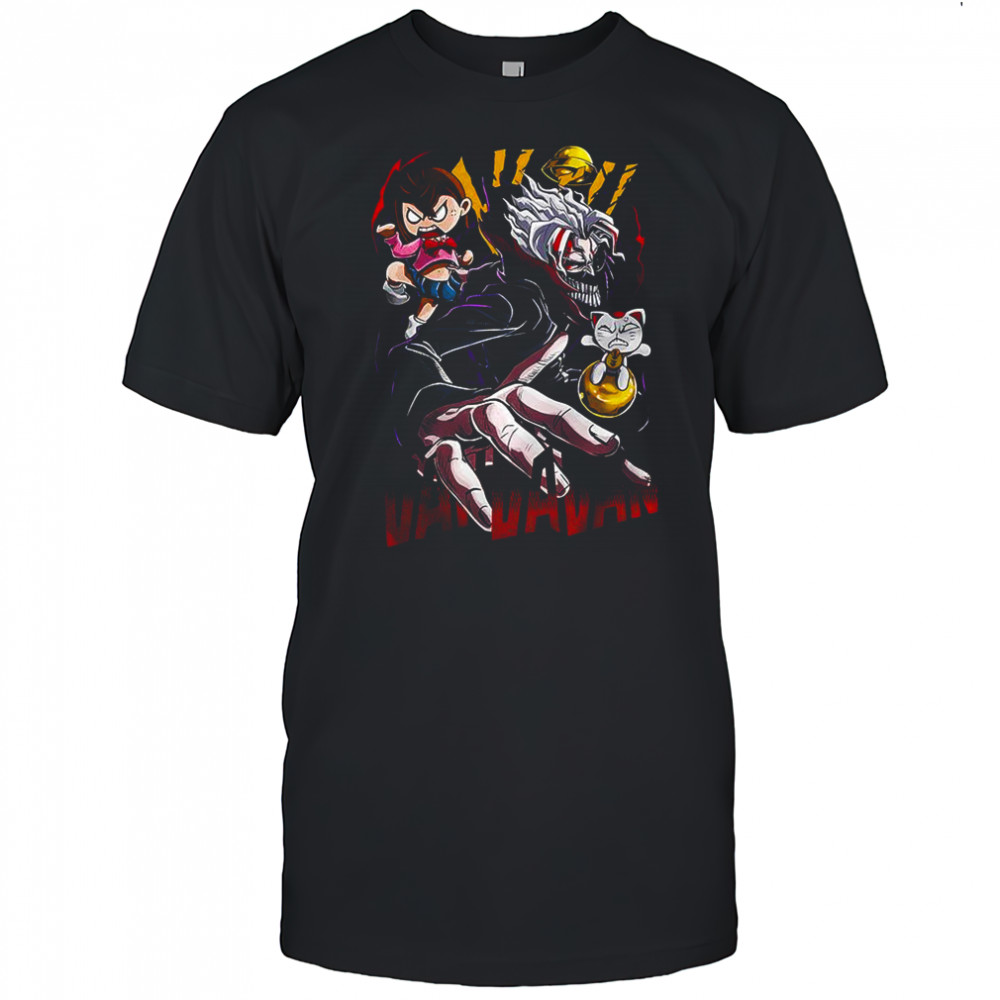 Okarun and Momo Dandadan anime character gold ball shirt