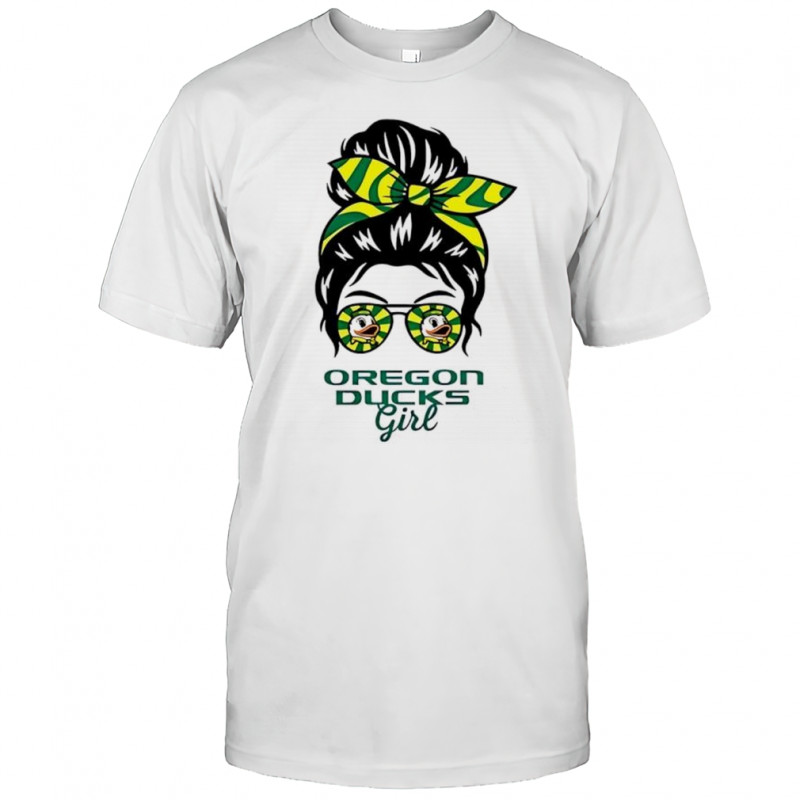 Oregon Ducks girl messy bun glasses shirt