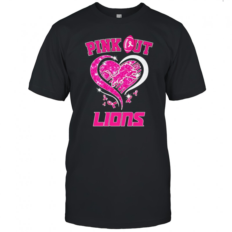 Pink out Detroit Lions Breast Cancer diamond heart shirt