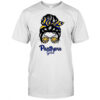 Pitt Panthers girl messy bun glasses shirt