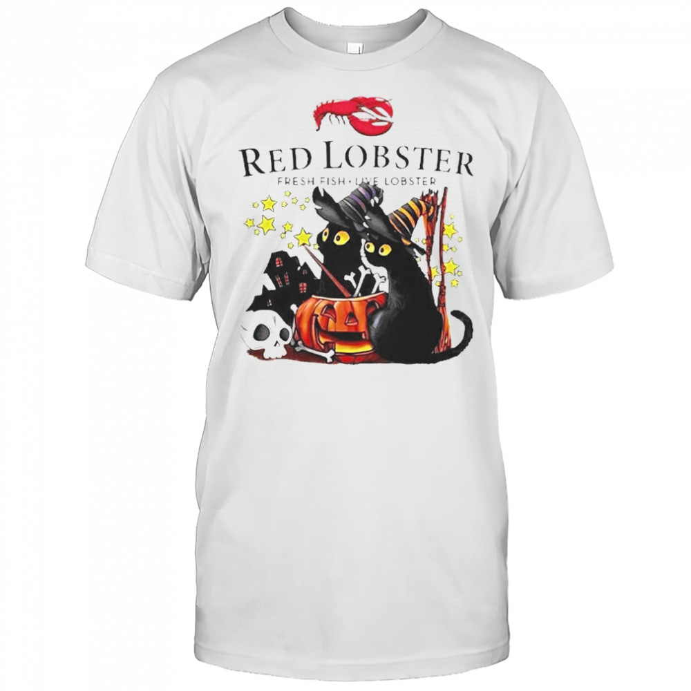 Red Lobster Black Cat Witch Pumpkin Haunted House Halloween T-Shirt