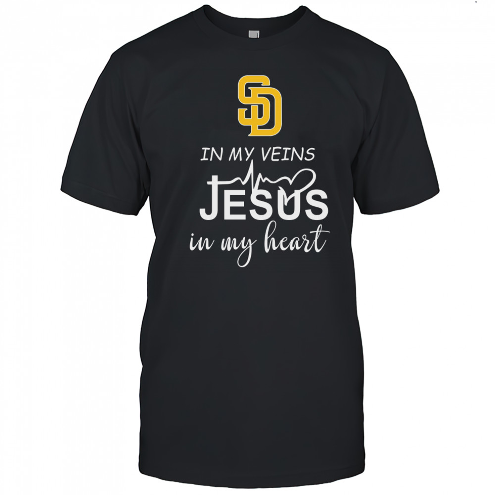 San Diego Padres Logo 2023 In My Veins Jesus In My Heart Shirt