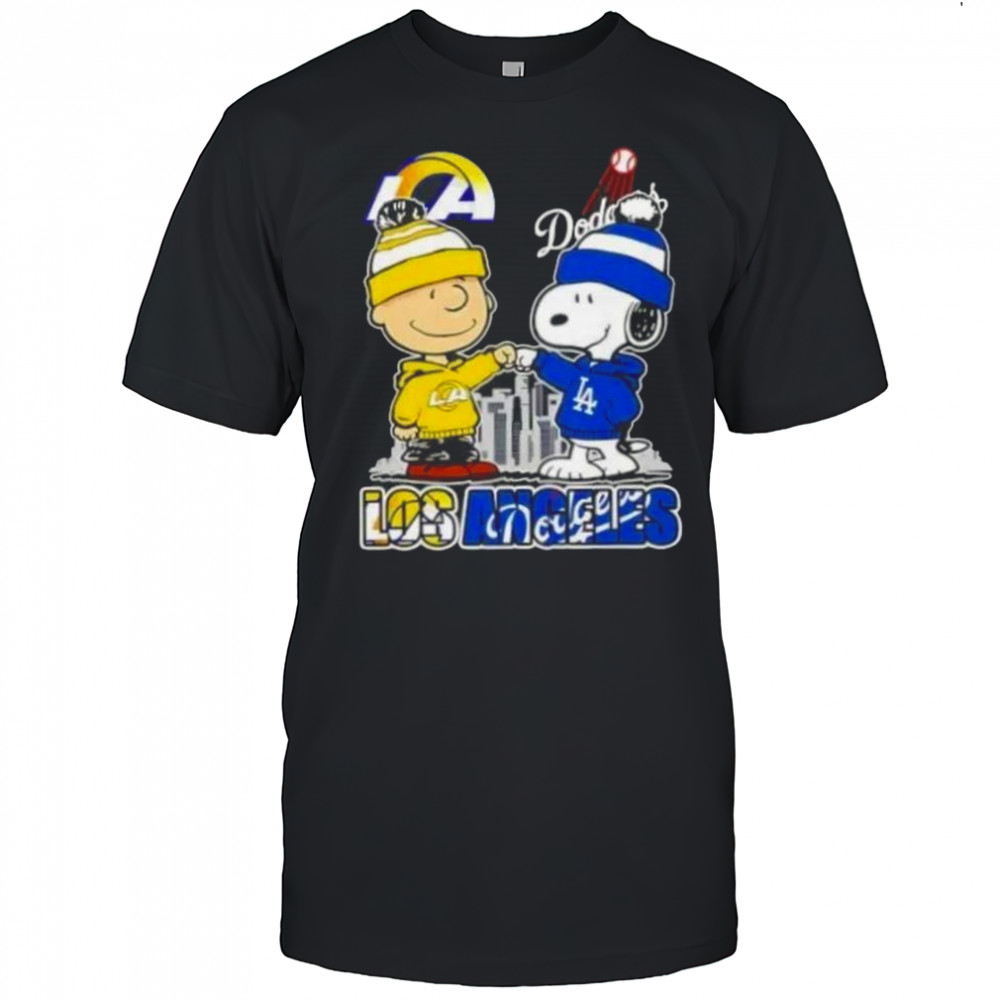 Snoopy And Charlie Brown Los Angeles Sports Rams X Dodgers Skyline T-Shirt