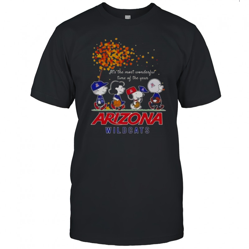 Snoopy And Friends X Arizona Wildcats Sports Team It’s The Most Wonderful Time Of The Year Autumn T-Shirt