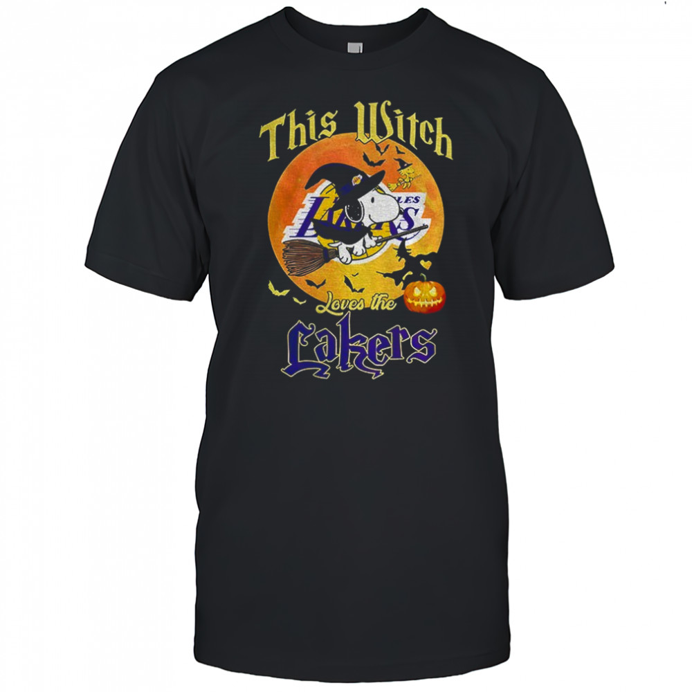 Snoopy and Woodstock witches this witch loves the Los Angeles Lakers Halloween shirt