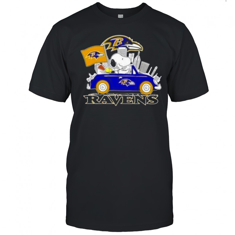 Snoopy Driving Car Baltimore Ravens Football T-Shirt
