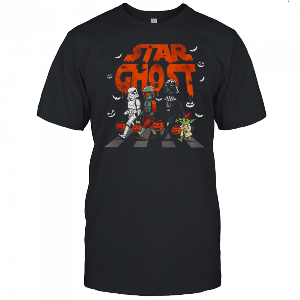 Stormtrooper Boba Fett Darth Vader and Master Yoda Abbey Road star ghost Halloween shirt