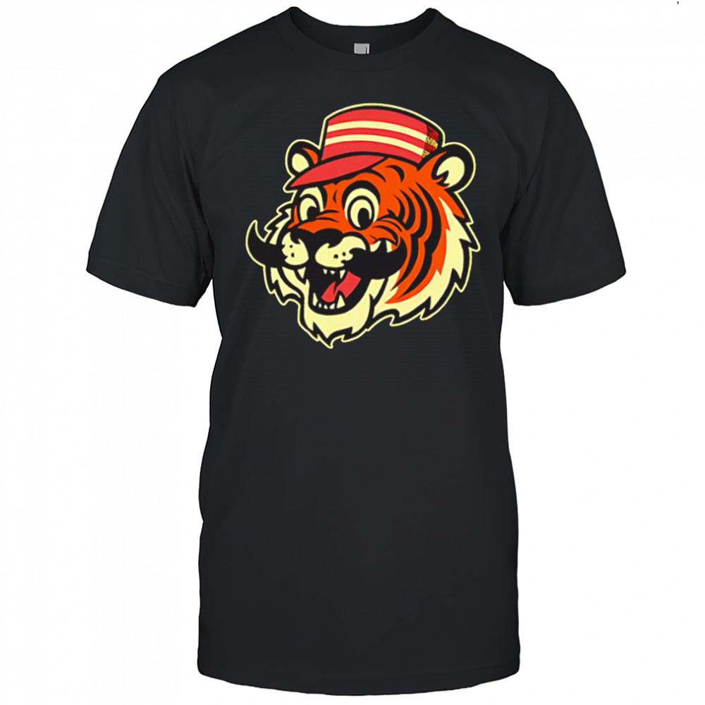 Tiger Face Mustache Red Striped Hat Cartoon shirt