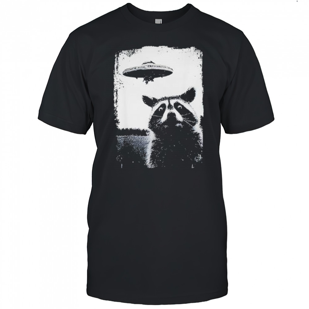 Unique Raccoon and UFO Print shirt