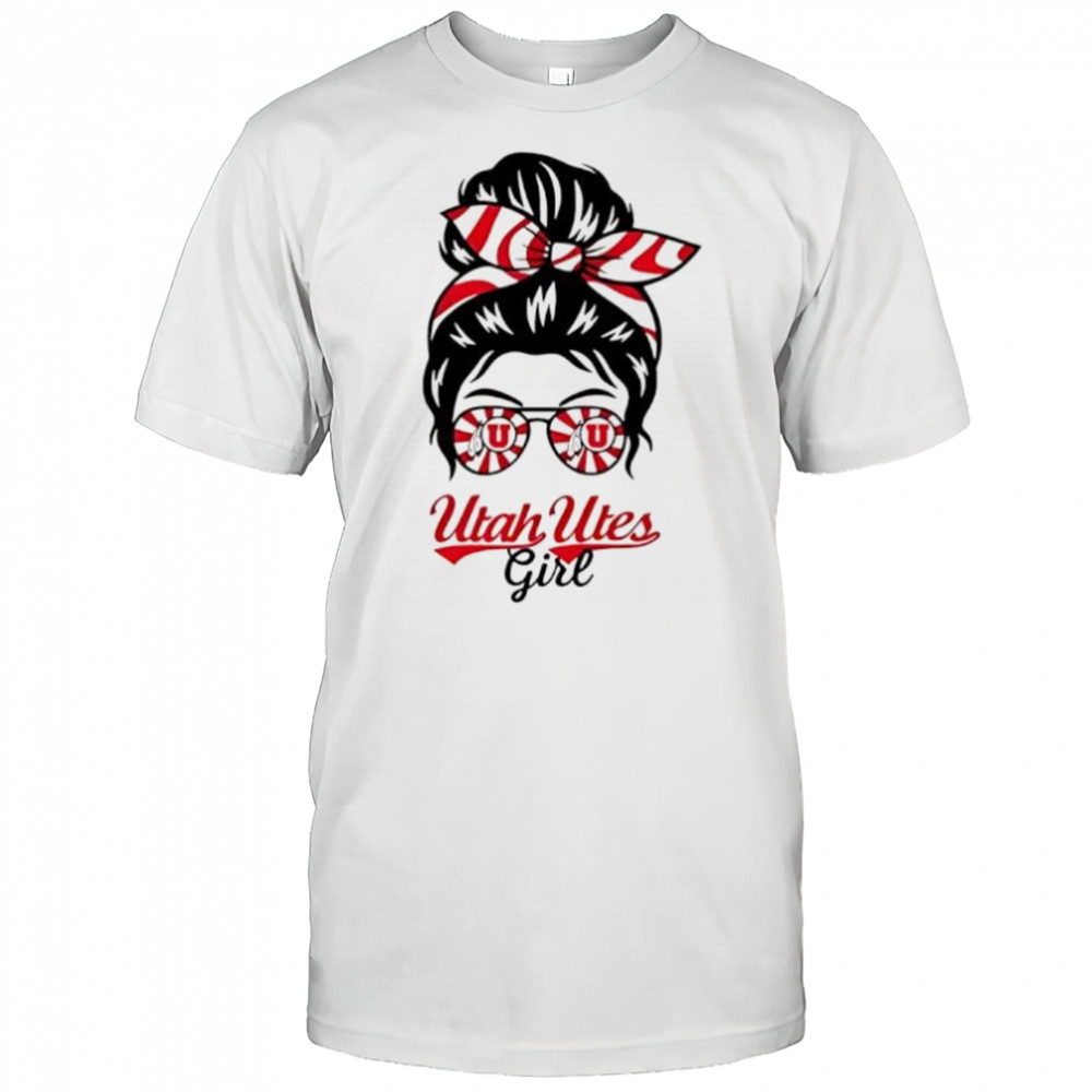 Utah Utes girl messy bun glasses shirt
