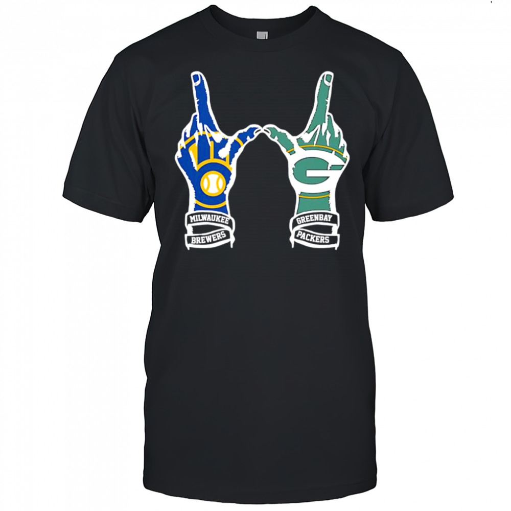 Wisconsin sports teams hands Milwaukee Brewers x Green Bay Packers shirt