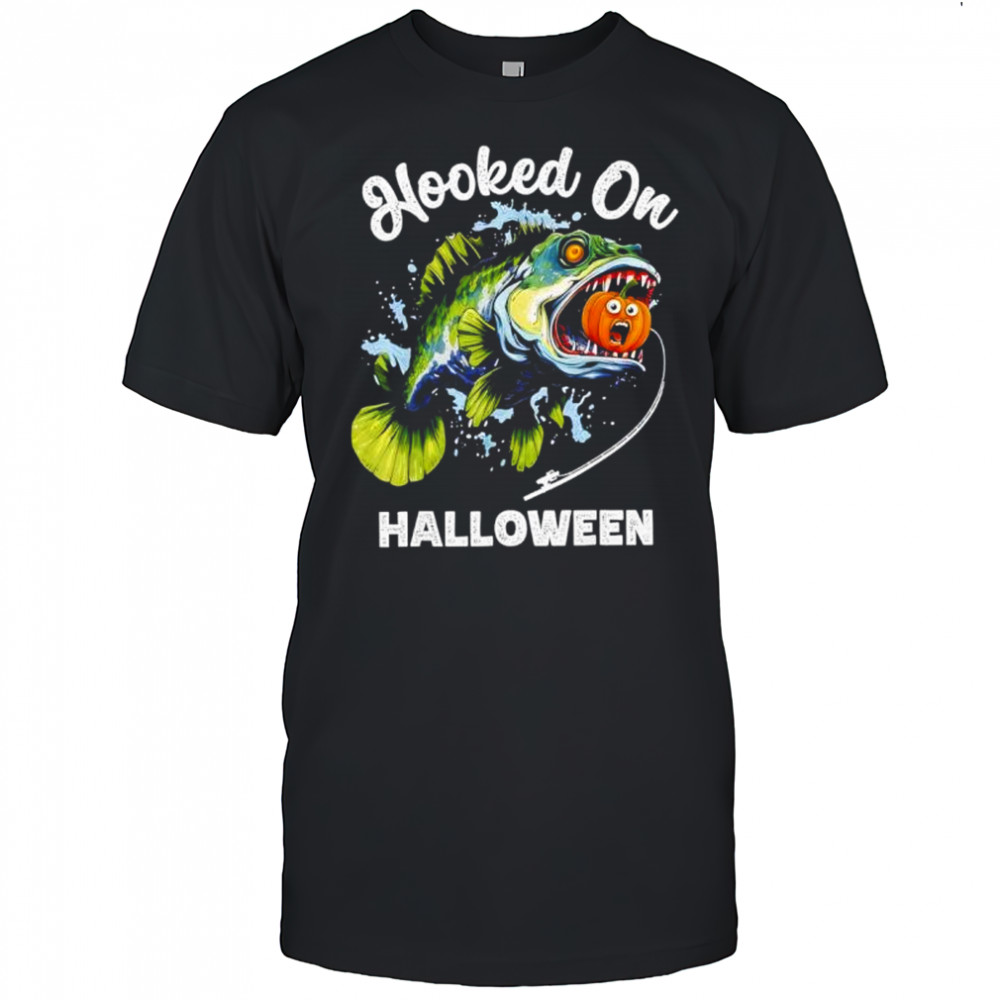 Zombie Bass Fishing Pumpkin Hooked on Halloween shirt