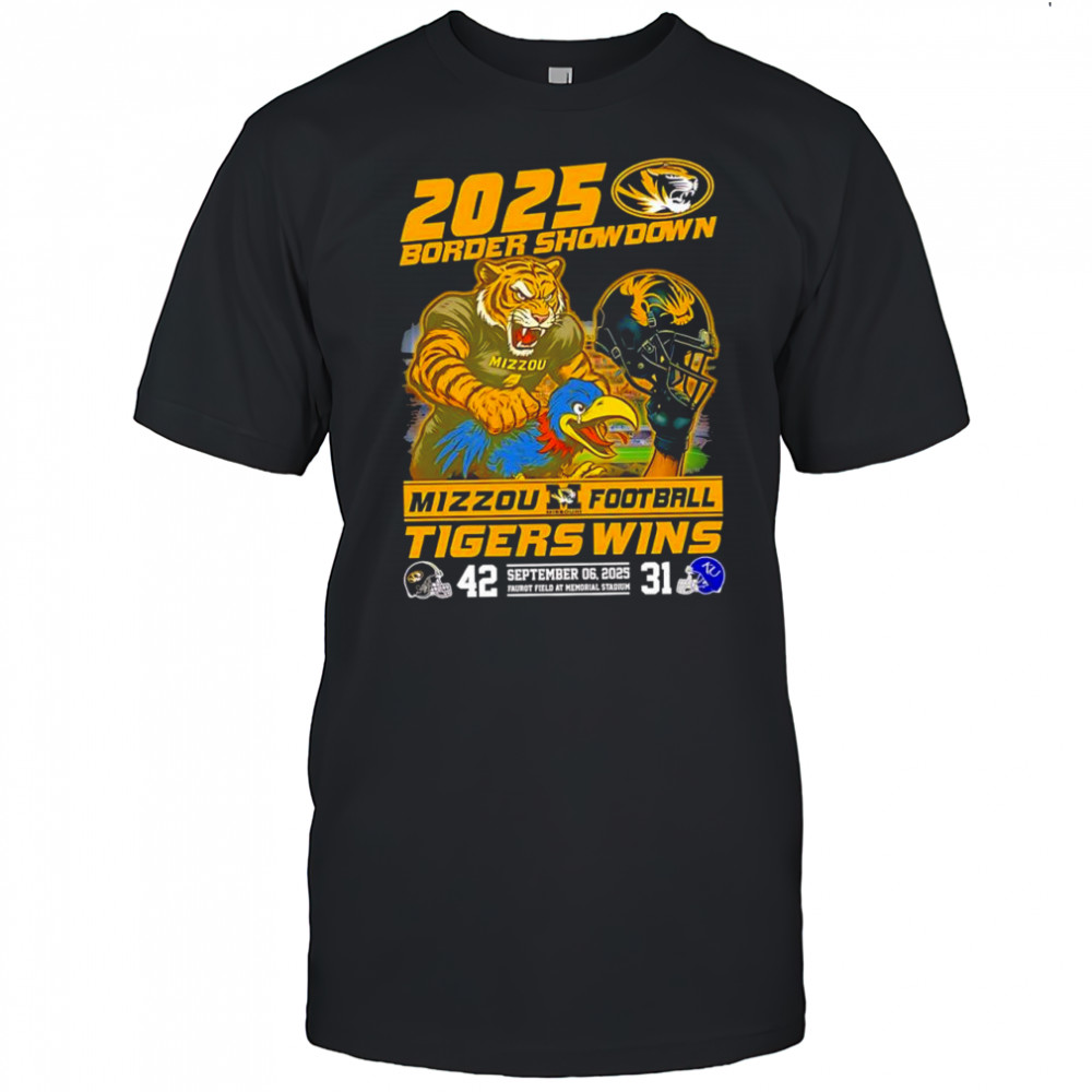 2025 Border Showdown Missouri Tigers vs Kansas Jayhawks 42-31 Faurot Field Memorial Stadium shirt