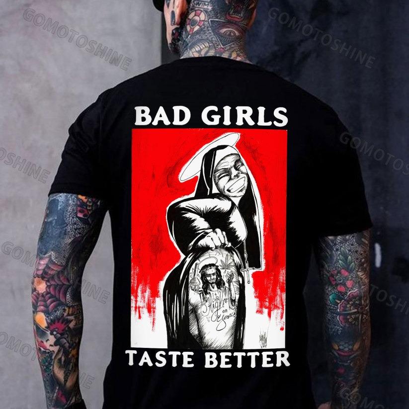 BAD GIRLS TASTE BETTER Tattooed Bad Nun Print Men's T-shirt