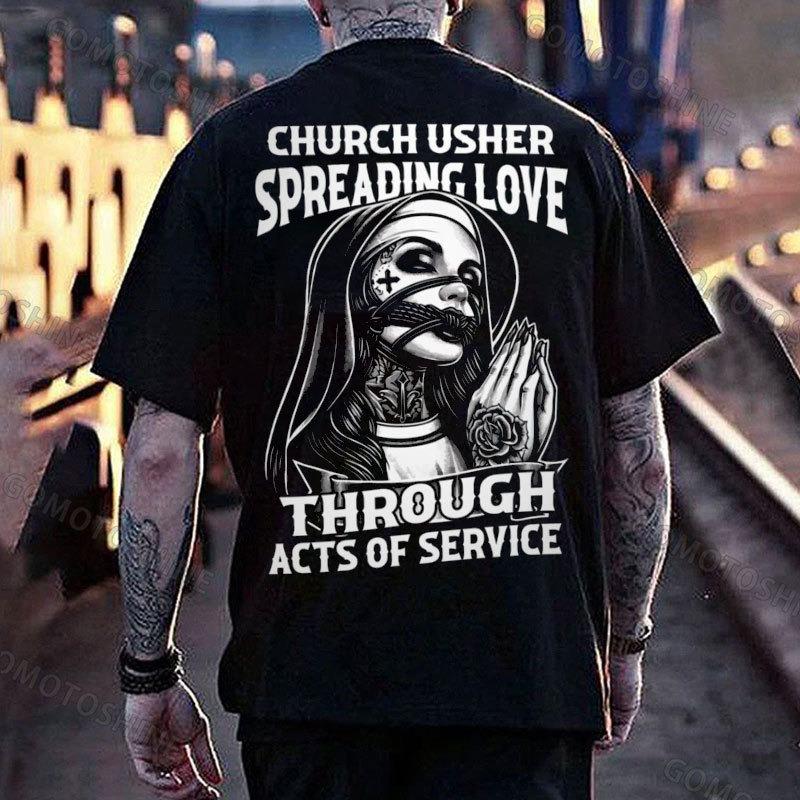 CHURCH USHER SPREADING LOVE THROUGH ACTS OF SERVICE Tied Nun Print Men's T-shirt