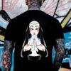 Enchanting and Sexy Nun Praying Black Print T-shirt