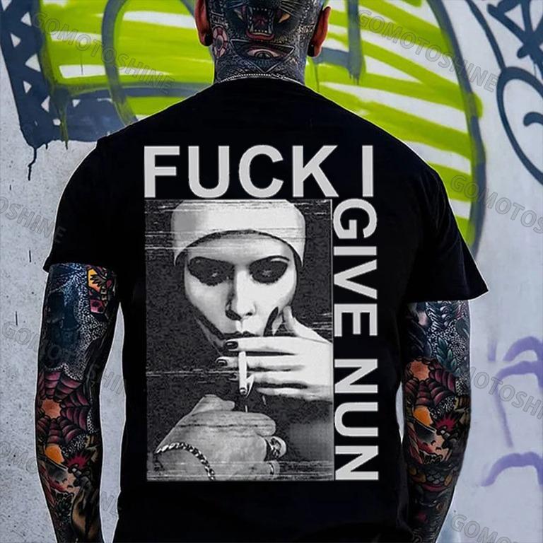 FUCK I GIVE NUN Smoking Nun Print Men's T-shirt