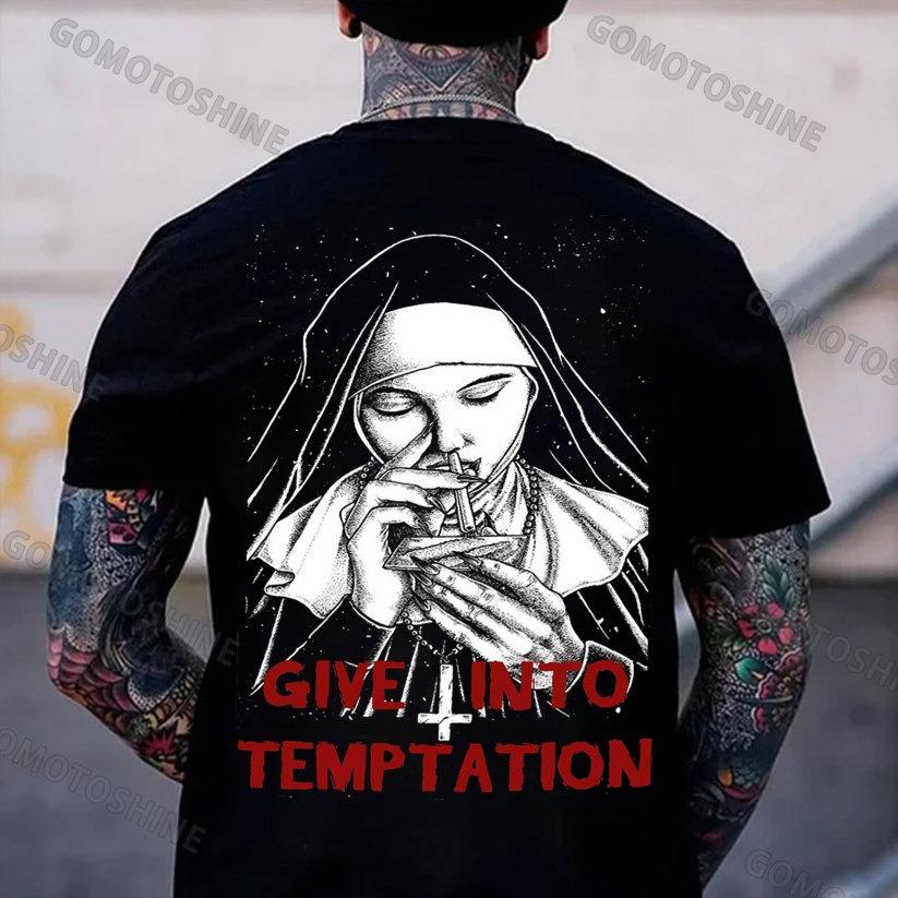 GIVE INTO TEMPTATION Smoking Nun Print Men's T-shirt