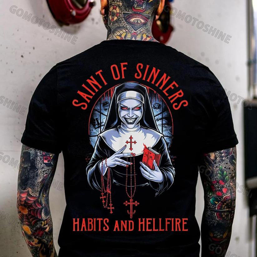 SAINT OF SINNERS HABITS AND HELLFIRE Evil T-shirt