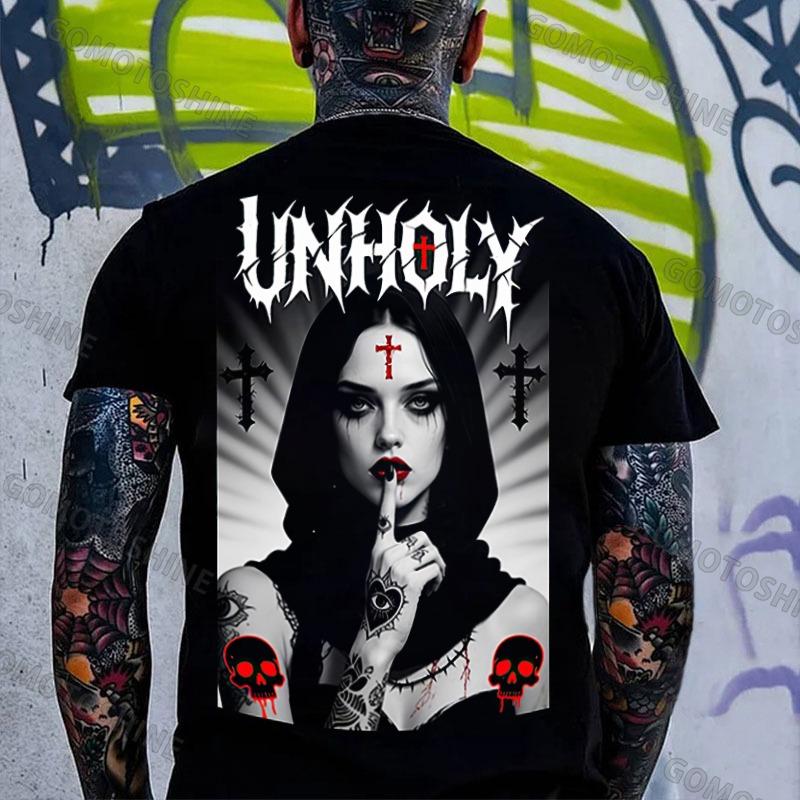 UNHOLY Sexy Tattooed Nun Keep Silent Print Men's T-shirt