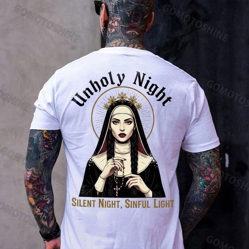 Unholy Night SILENT NIGHT SINFUL LIGHT Nun Print Men's T-shirt