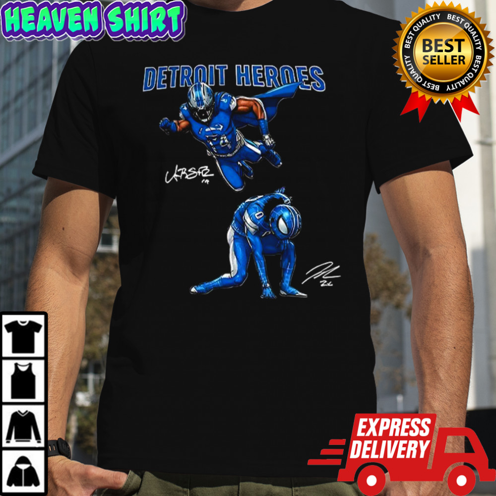 Amon Ra St Brown and Jahmyr Gibbs Detroit Heroes signature shirt
